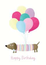 Dachshund with balloons birthday card created by Becky Down