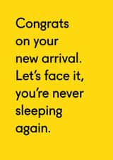 Never sleeping again new baby card created by Twin Pines Creative