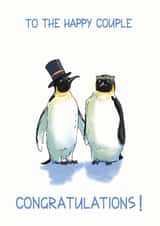 Happy penguins getting married - wedding card created by Richard Marsh Art