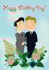 Happy wedding day - blue - same sex - floral created by Curtis Allen