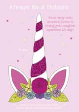 Always be a unicorn cut out your own unicorn horn birthday card created by Gellie Design