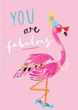 Funny Birthday Card - Fabulous Flamingo - Party Hat - Pink created by Louise Tiler