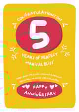 5th Wedding Anniversary Card, perfect marital bliss created by PaperJam Print Co.
