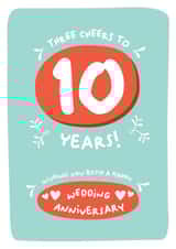 Cute Rhyme Typography Anniversary Card - 10 years - Three Cheers To 10 years created by PaperJam Print Co.