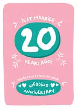 Cute 20th wedding anniversary card, just married created by PaperJam Print Co.