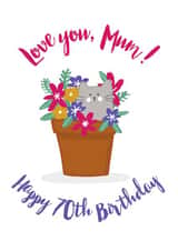 Flower pot cat Mum's 70th birthday card created by Wink Design - Michelle Roberts