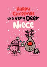 Christmas Card - Niece - Reindeer - Cute - Funny created by Pink wink