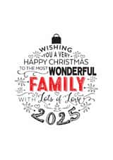 Happy Christmas Wonderful Family Modern Bauble Design Card for Christmas 2025 created by Little Red Cherry
