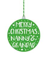Green bauble Nanny & Grandad Christmas card created by Cookie Design