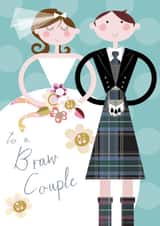 Scottish Wedding card - Cartoon illustrated card created by Pink Pig