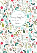 Modern/contemporary Christmas Card, featuring an all over festive design. created by Laura Darrington Design Ltd.