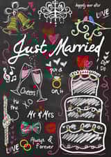 Chalk board 'JUST MARRIED!' wedding card created by Jodi Pedri