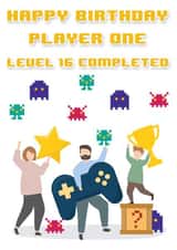 Happy Birthday Player One - 16 Year Old Birthday Card created by Sqwibble Cards