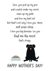 Funny Mothers Day Card - Mum - Dog - I Love You Big Bunches Cos You Feed Me The Most created by Chelsey Adams