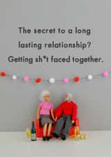 Rude Figurine Anniversary Card - The Secret To A Long Lasting Relationship - Get Shitfaced Together created by Bold & Bright Cards