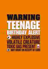 Funny Birthday Card - Teenager - Warning Teenage Birthday Alert Highly Explosive Volatile Creature created by Pendrea Noye