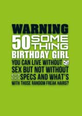 Funny rude 50 something birthday girl card. created by Pendrea Noye