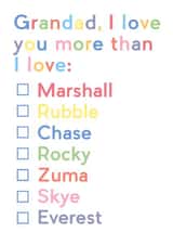 Paw Patrol tickbox card created by JosieOnTheRun