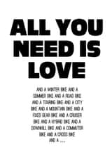 All you need is love....and bikes. Funny cycling birthday or valentines day card created by Worry Less Design