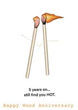 Funny Matchstick Anniversary Card - Wood Anniversary - 5 Years On...Still Find You Hot created by Harriet Popham
