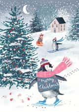 Classic Christmas Card - Penguins - Skating - Winter Scene created by Louise Tiler