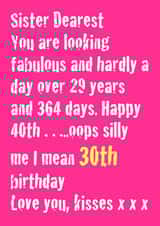 Sister funny 30th birthday card created by Adam Regester