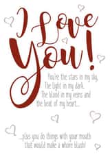 Naughty Poem Typography Valentines Day Card / Anniversary Card - You Do Things With Your Mouth That Would Make Me Blush created by Em Eato