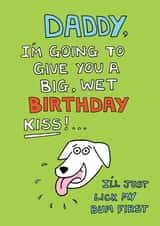 Funny birthday card, for any dog dad, from the dog. created by Off The Leash Cartoons by Rupert Fawcett