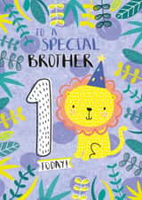 Brother First Birthday Jungle Party Lion Card created by Juniper and Rose Studio