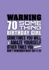 Funny 70 something birthday girl typographic card. created by Pendrea Noye