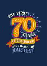 Funny 70th childhood age birthday card created by The Typecast Gallery