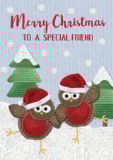 Crochet Robins Christmas card created by Lucy Ledger