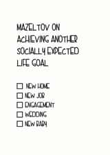 Mazeltov on another socially expected life goal - New job, engagement, wedding congratulations card created by Little Lisa Designs