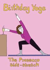 yoga prosecco Birthday Card 1926 created by Off The Leash Cartoons by Rupert Fawcett