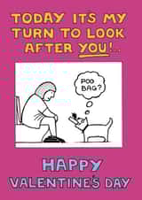 poo bag turn Valentines Day Card 1931 created by Off The Leash Cartoons by Rupert Fawcett