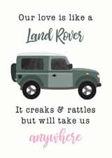 Funny Valentines Day Card - Land Rovers - Our Love Is Like A Range Rover created by Nicole Julia