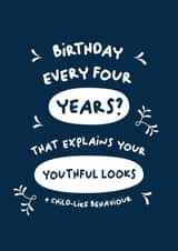 Funny card for a leap year birthday created by PaperJam Print Co.