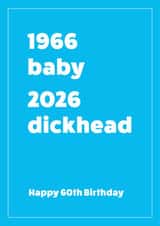 1966-2026 Funny 60th birthday card for him - Dickhead created by Cookie Design
