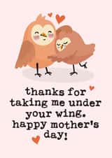 Cute Mothers Day Card - Step Mum - Owls - Thanks For Taking Me Under Your Wing created by Mrs Best Paper Co.