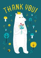 Cute Thank You Card - King or Queen Bear Holding Flowers created by Kay Wolfersperger