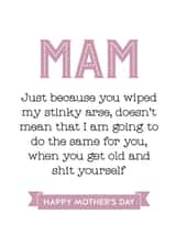 Cheeky Mothers Day Card - Mam - Just Because You Wiped My Stinky Arse created by Silly Prints