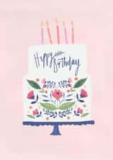 Birthday Cake with Flower Pattern Card - Happy Birthday created by Laura Pantony