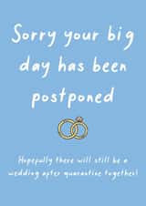 Quarantine postponed wedding - rings with blue background created by SnailMail
