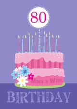 80th Birthday Modern Pink Birthday Cake Card created by Dale Simpson
