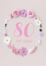 Pink and white flowers 80th birthday card created by Love Lila Photography