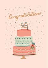 Congratulations wedding card - Pink cake and rings created by Studio Peers