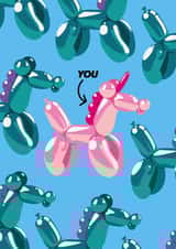 Unicorn animal balloon card created by Amy Watkinson