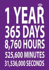 Cute Countdown Typography Anniversary Card - 1 Year - 1 Year, 365 Days, 8760 Hours, 525600 Minutes, 31536000 Seconds created by Dottie Mottie