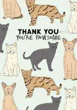 Cute Cat Pun Thank You Card - Cats - Thank You You're Pawsome created by Pearl Ivy