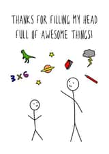 Cute Doodle Thank You Card - Stick Figures - Thanks For Filling My head Full Of Awesome Things! created by Hurrah For Gin
